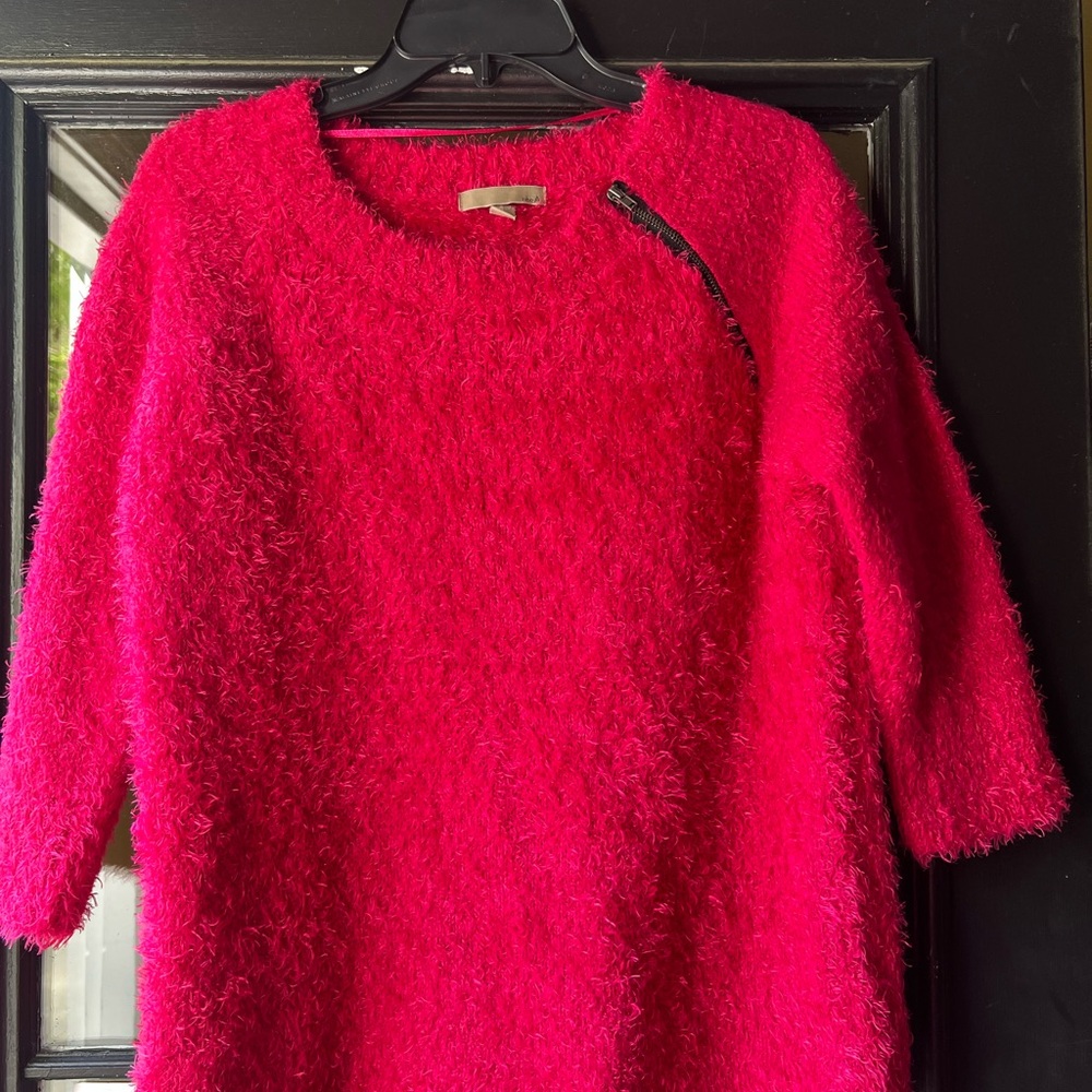 One A Pink Crew Neck Sweater with Fluffy Texture